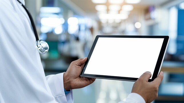 Doctor hold isolated blank screen digital tablet computer