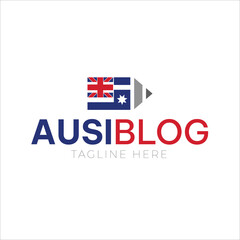 Ausi blog, Australia, Australian logo design, combination of flag and pen 