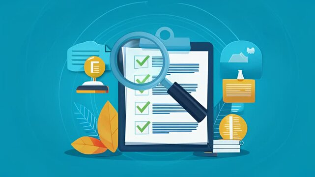 File and magnifying glass icon. Analytics research sign. Motion graphic animation High Quality 4K Resolution.