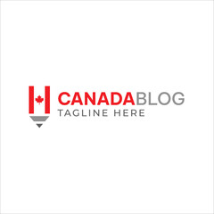 Canada Blog, combination logo design for story tellers or authors, combination of pen and flag