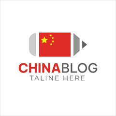 China Blog, author logo, combination of Chinese flag and pen or pencil 