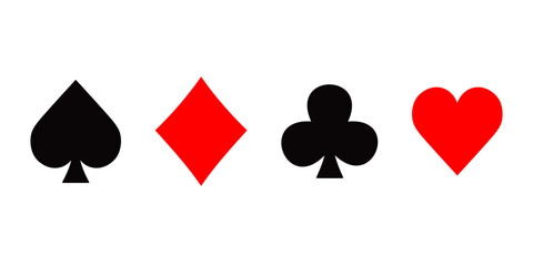 Classic playing card symbols showcase spade, diamond, club, and heart in bold colors.