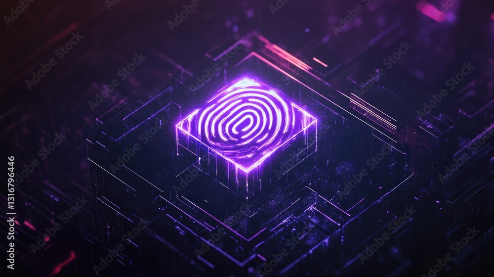 Aufkleber abstract digital fingerprint in neon lights overlapping a futuristic circuit board background