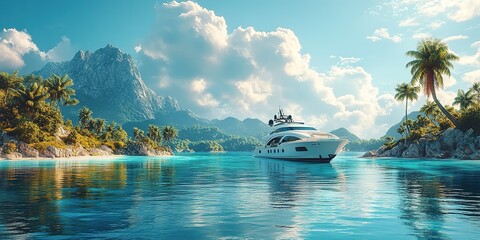 A luxury yacht anchored near a secluded tropical island, 8k Resolution