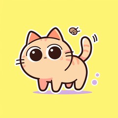 Cute Cat Chases Fly, Pastel Background