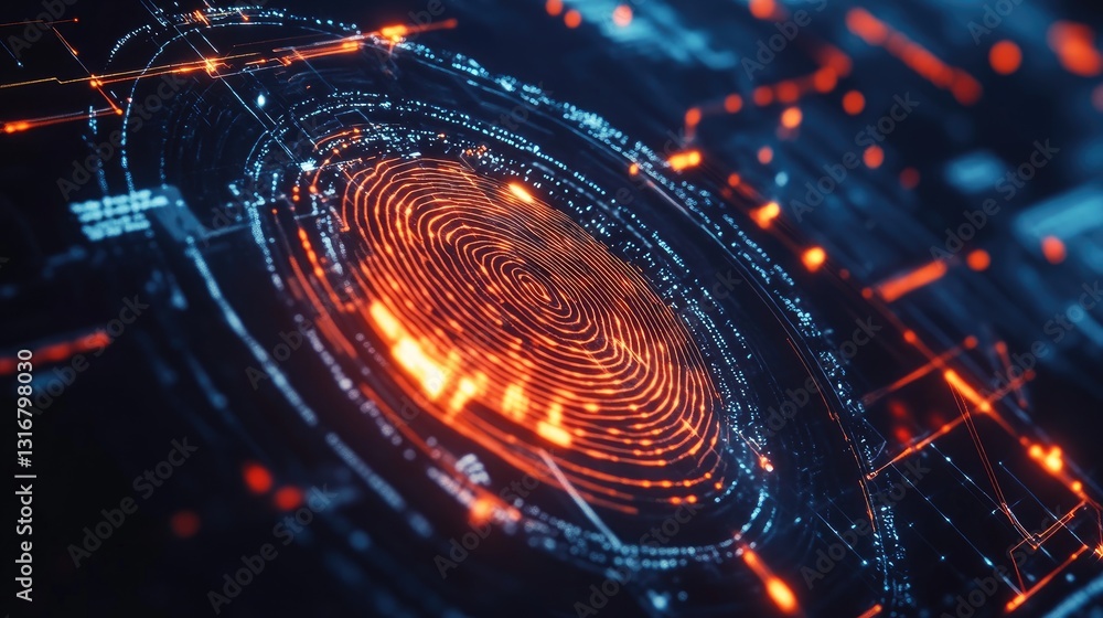 Poster abstract digital swirl with circular lines and bright glowing points depicting technology and innova