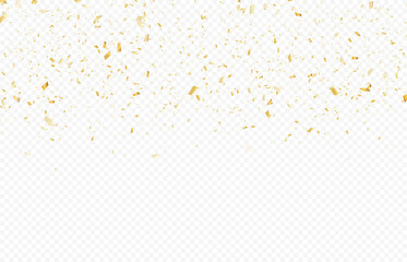 Glittering confetti on a transparent background. Gold confetti