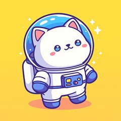 Cute Cat Astronaut, Yellow Background