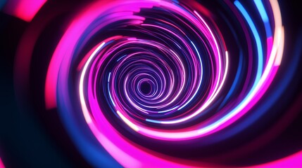 A hypnotic spiral of neon lights against a dark background