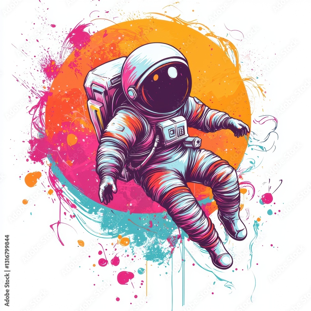 Poster cute astronaut floating in space vector illustration with colorful background and artistic touch