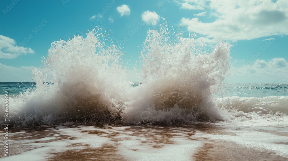 Poster a high-resolution wave crashing in slow motion on the shore