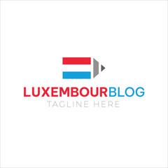 Luxembourg flag logo design with pen to show author or stationary business identity 