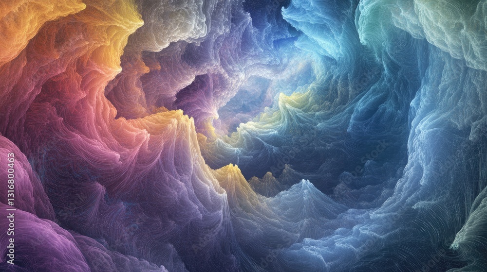 Poster abstract colorful background with swirling patterns and vibrant hues reflecting light and depth in a