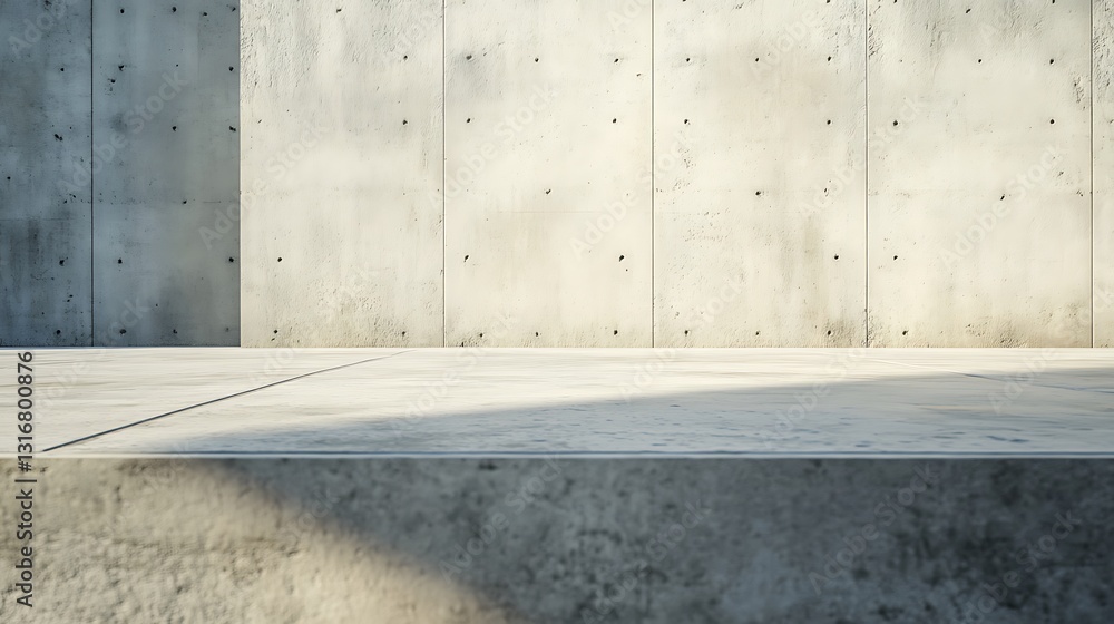 Aufkleber a minimalist concrete space with a smooth surface and textured wall, emphasizing simplicity.