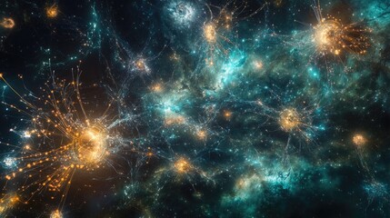 Fototapeta premium Cosmic Energies and Star-like Entities Emitting Light in a Colorful Celestial Background