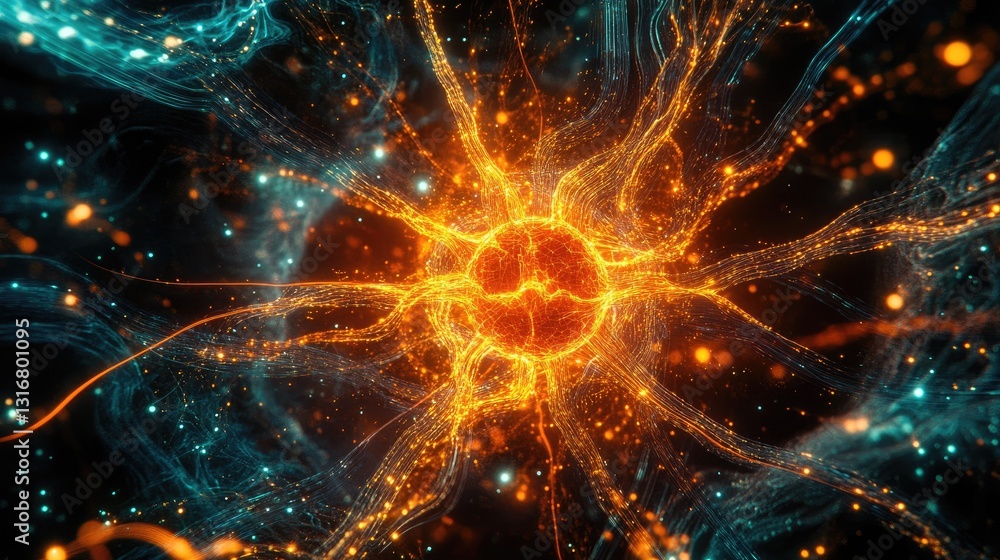 Poster dynamic energy waves and particles illustration with vibrant colors and abstract background for scie