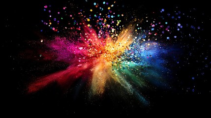 A vibrant explosion of color resembling a burst of paint or powder against a black background.