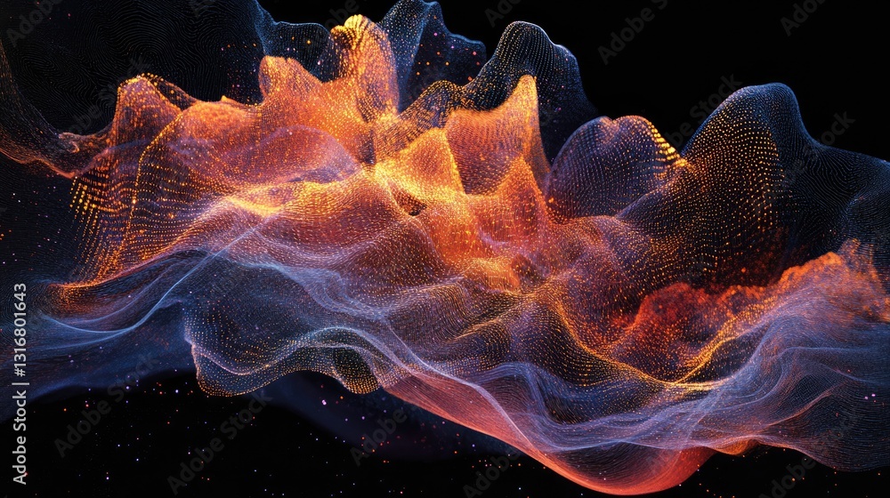 Poster abstract colorful waves of light flowing in a dark space with vibrant particles and ethereal pattern