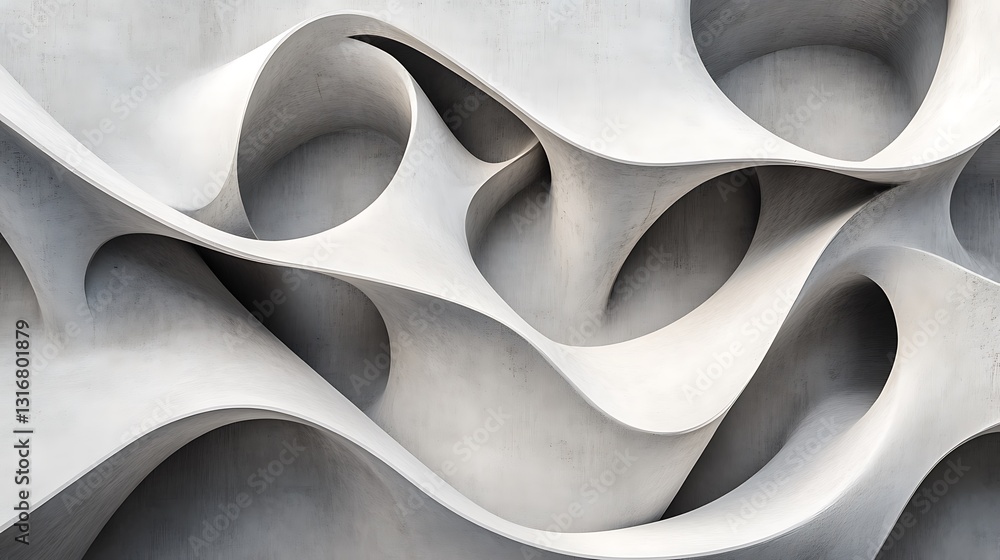 Poster abstract architectural design featuring smooth, flowing curves and textures.