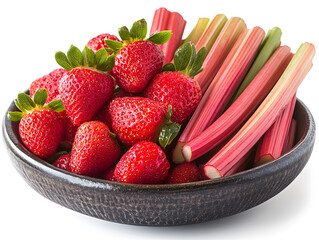 Vibrant Rhubarb and Strawberries Arranged on a Light Surface Showcasing Fresh Produce