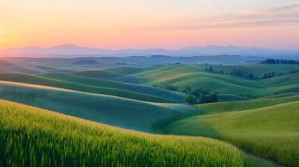 Fototapeta premium Stunning rolling hills of Palouse, Washington under a colorful sunset landscape