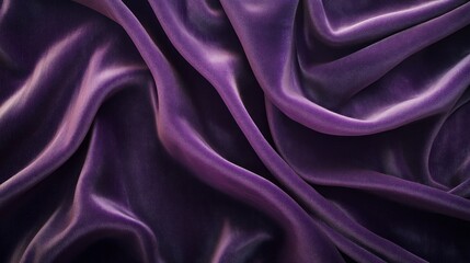 Fototapeta premium Deep purple cloth flows gracefully, highlighting its luxurious texture and subtle sheen. The fabric folds create a captivating visual rhythm in a soft, ambient light