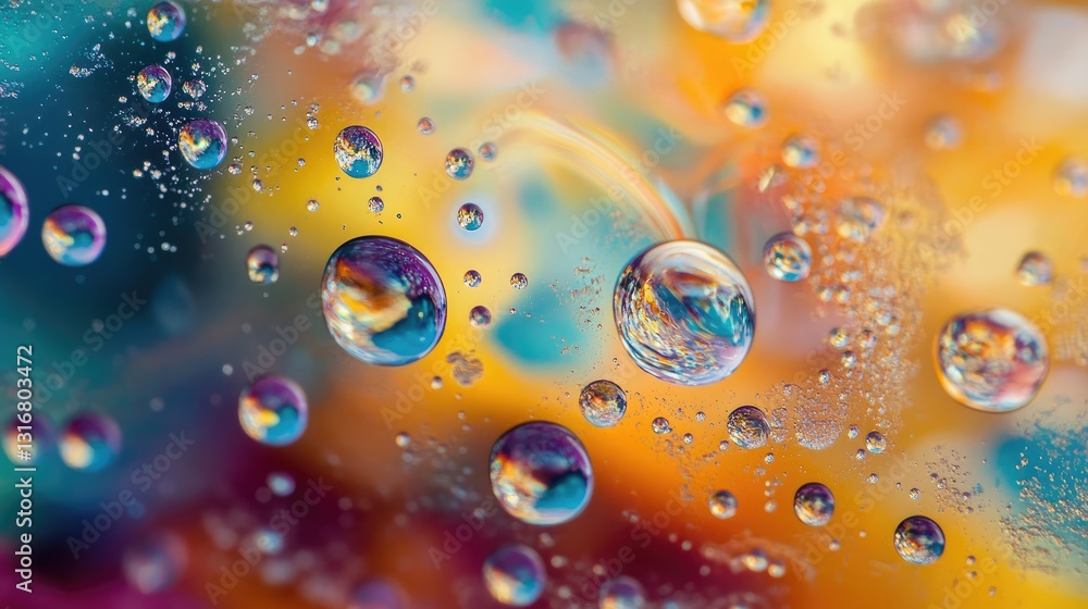 Poster colorful abstract background with droplets creating a stunning visual effect on a vibrant surface
