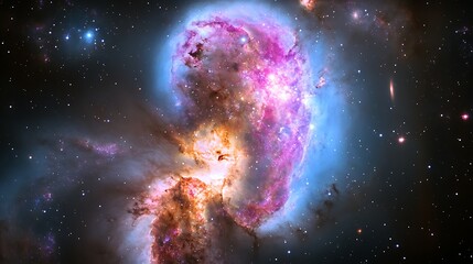 A vibrant nebula showcasing colorful gases and stars in the universe.