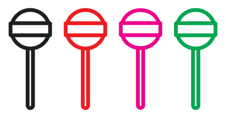 Colored lollipop icon collection. black, red, pink and green candy set stick. Vector illustration.
