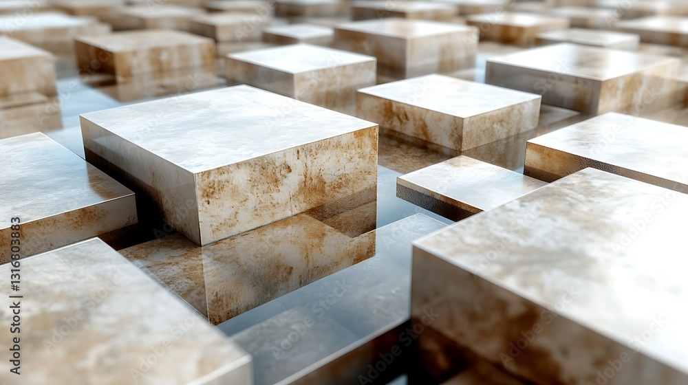 Aufkleber a close-up view of textured, reflective blocks arranged on a surface.