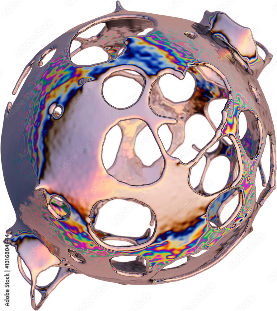 Poster organic metallic structure with iridescent reflections, featuring intricate, web-like patterns. abst