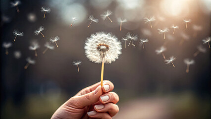 Symbolic dandelion seeds spread meaning nature outdoor close-up view
