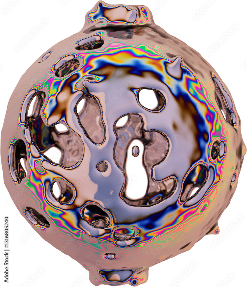 Poster organic metallic structure with iridescent reflections, featuring intricate, web-like patterns. abst