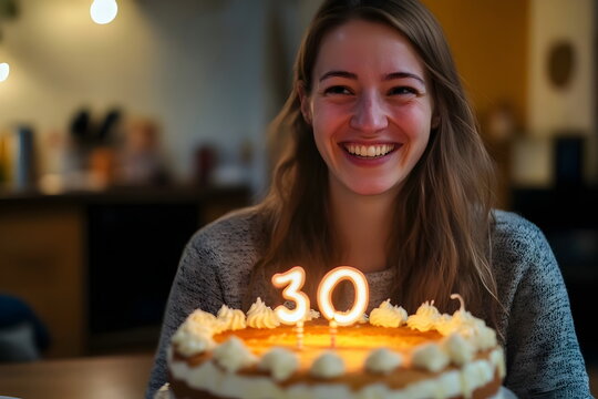 woman celebrate birtday with cake