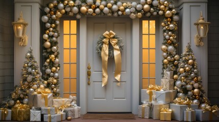 Fototapeta premium wreath silver and gold christmas presents