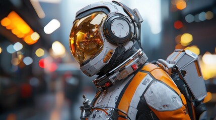 Fototapeta premium Astronaut in City: Futuristic Spacesuit Exploration
