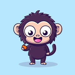 Cute Monkey Holding Fruit, Cartoon Style