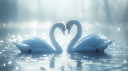 Two white swans facing together wallpapers