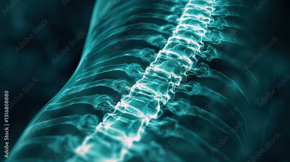 Poster close-up ray of a human spine from the back highlighting the intricacies of vertebrae and structure 