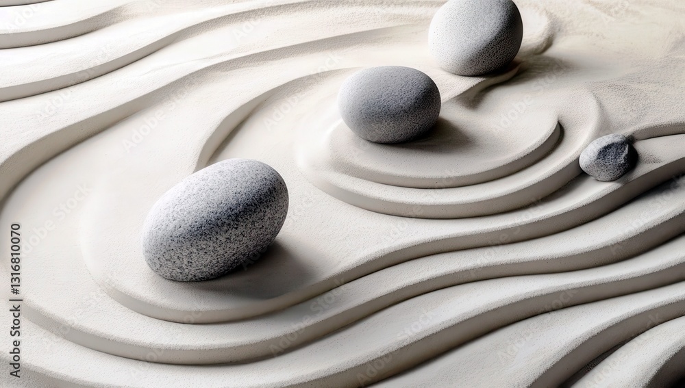 Aufkleber abstract design featuring smooth stones resting on a textured sandy surface with gentle curves and f