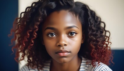 Fototapeta premium Close Up Portrait of a Nigerian Girl with Bright Eyes and Soft Curls