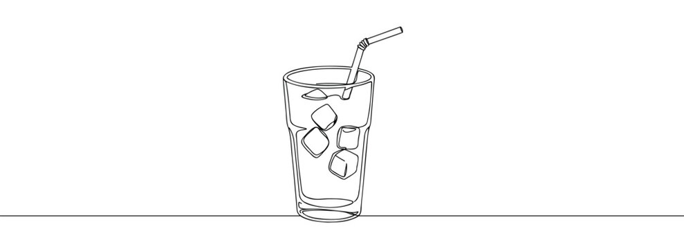 recommend clip art: Glass of lemonade with ice, drink with drinking straw. Continuous one line drawing. Vector illustration