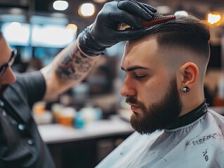 Stylish fade haircut service at a modern barbershop, professional touch