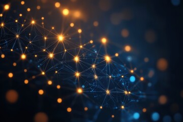 Fototapeta premium Abstract network connection, glowing nodes and lines. Illustrates global network, data flow, or connectivity.