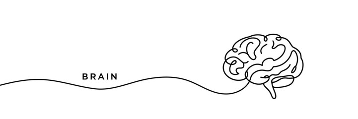 Continuous one line drawing of human brain line art vector illustration