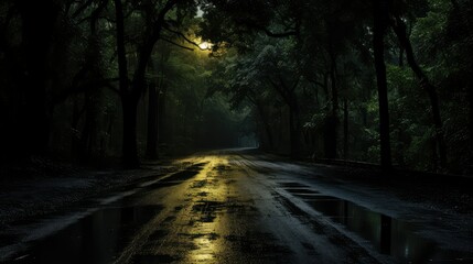 Obraz premium rainwater dark wet road