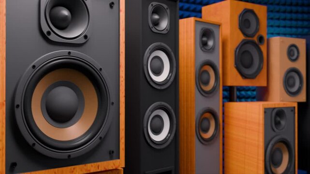 Video casse acustiche in sala insonorizzata - rendering 3d