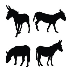 Set of Donkey black silhouette illustration on white background Vol 01
