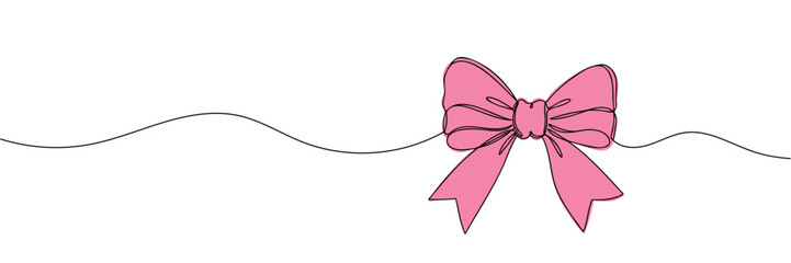 Gift bow line art style vector illustration. One line drawing. One line minimal tie hand drawn.