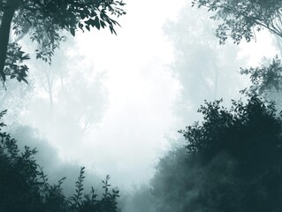 Ethereal Canopy, A Misty Forest Scene with Overhanging Branches